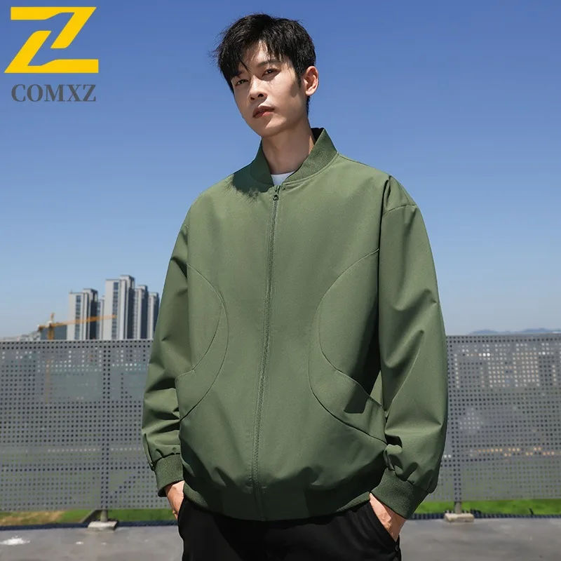 

COMXZ повседневная модная куртка-пилот, мужская молодежная горячая распродажа, однотонное пальто с бейсбольным воротником, весна-осень, универсальное пальто в бейсбольном стиле