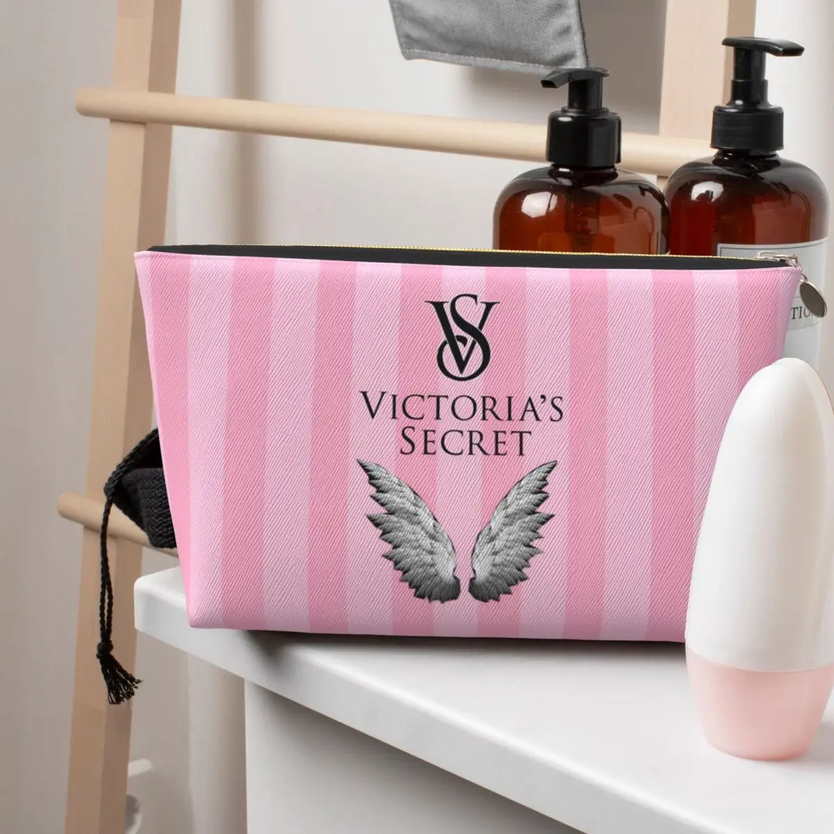 Bolsa de higiene e maquiagem de couro unissex como-victoria-rosa-segredo elegante organizador resistente à água para viagens, academia e uso diário