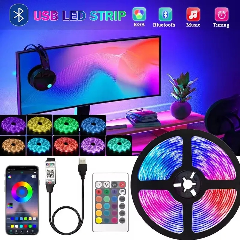 Taśma Led Tv Usb 5V Rgb z kontrolerem 5050 Dekoracyjna taśma LED 5M 10M 15M 20M 25M Taśma Led do sypialni Bluetooth