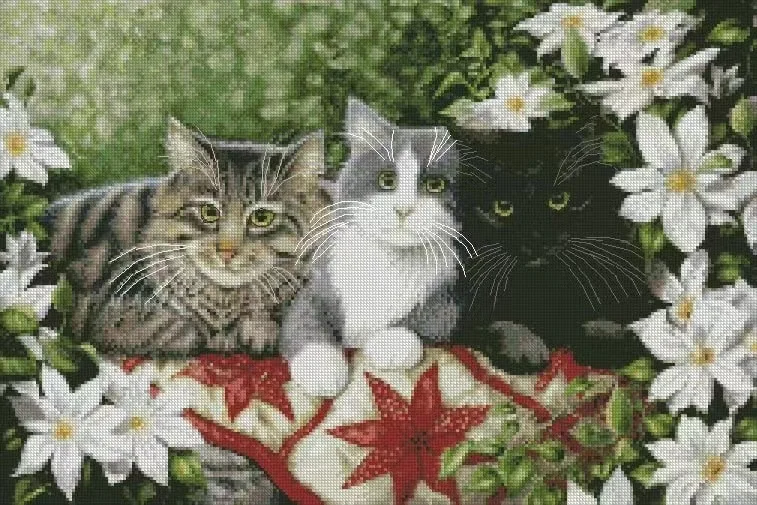 Three Cats on a 25-KK flower mat DIY Cross Stitch Kit Aida 11CT 14CT  Canvas Fabric Embroidery Set Cross Stitch Fabric