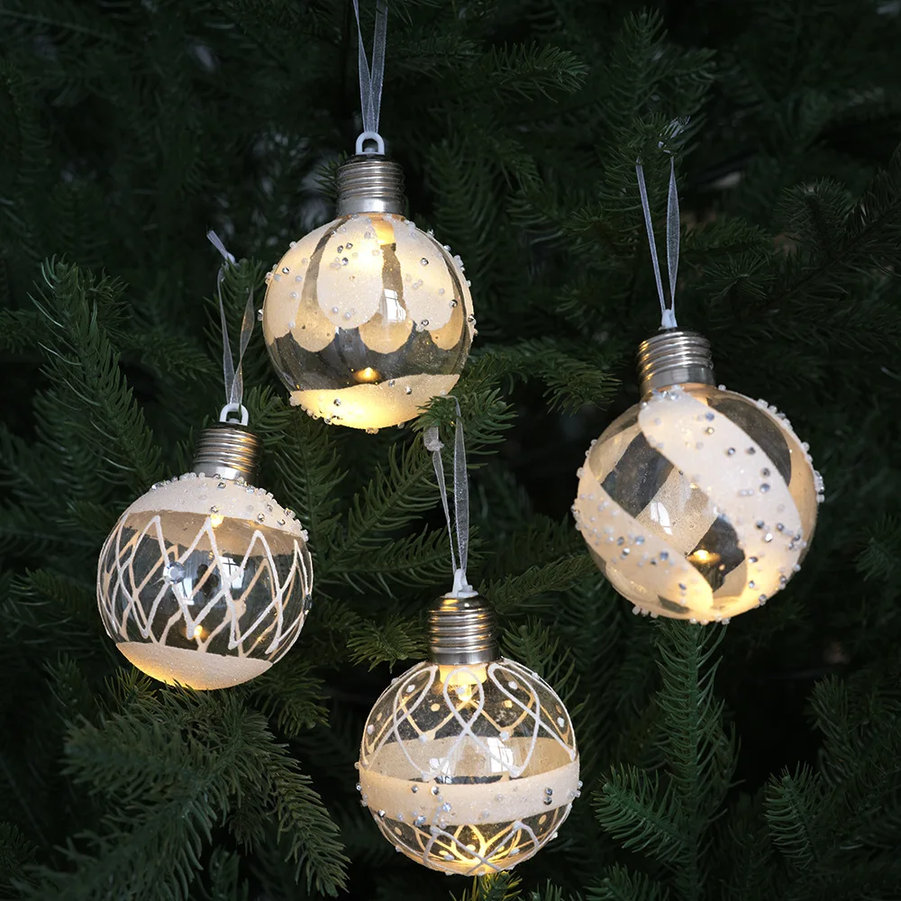 

1/4Pcs Christmas Ball Holiday Decoration Christmas Tree Pendant Luminous Light Bulb Ball Plastic Ball Scene Decor Accessories
