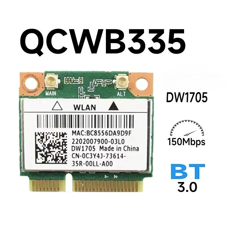 2026 DW1705 Qcwb335 Half Mini Pci E Network Adapter 802 11N Bluetooth 3 0 150Mbps Notebook Spare Part