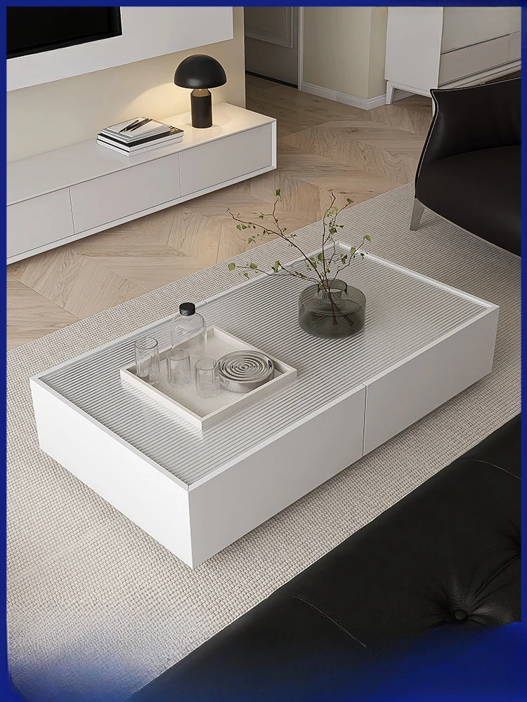 

Italian minimalist solid wood coffee table living room household small apartment Changhong glass square storage small table