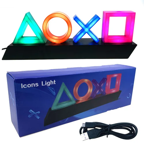Luz de icono de juego para PS4, Playstation, luz musical, Control por voz, lámpara LED de neón, decoración de ambiente para Bar, USB/alimentado por batería