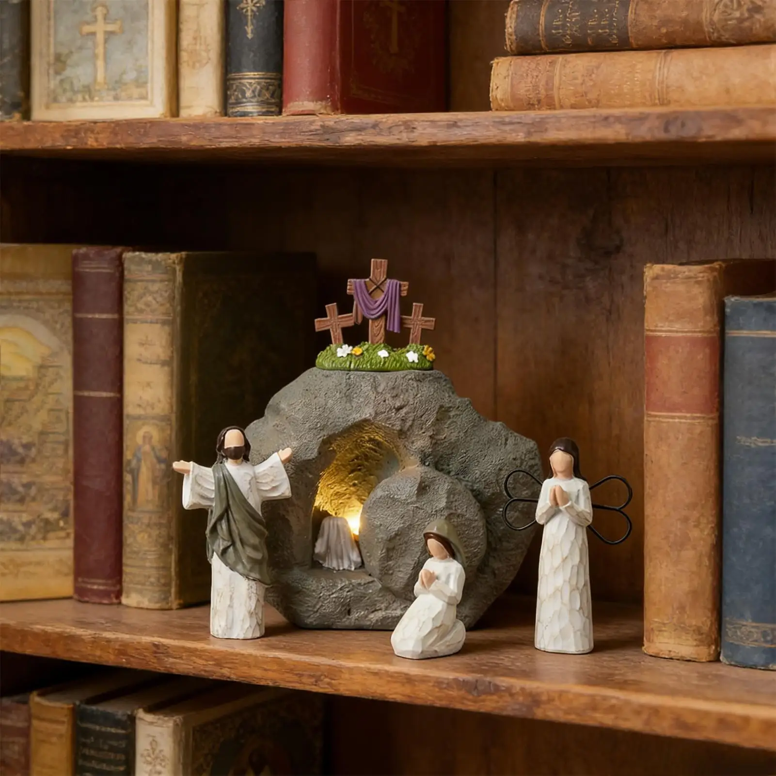 Decorative Nativity Scene Figures Holy Family Resin Statue Sculpture Religious Desk Christmas Scene for Gift Decoration Easter
