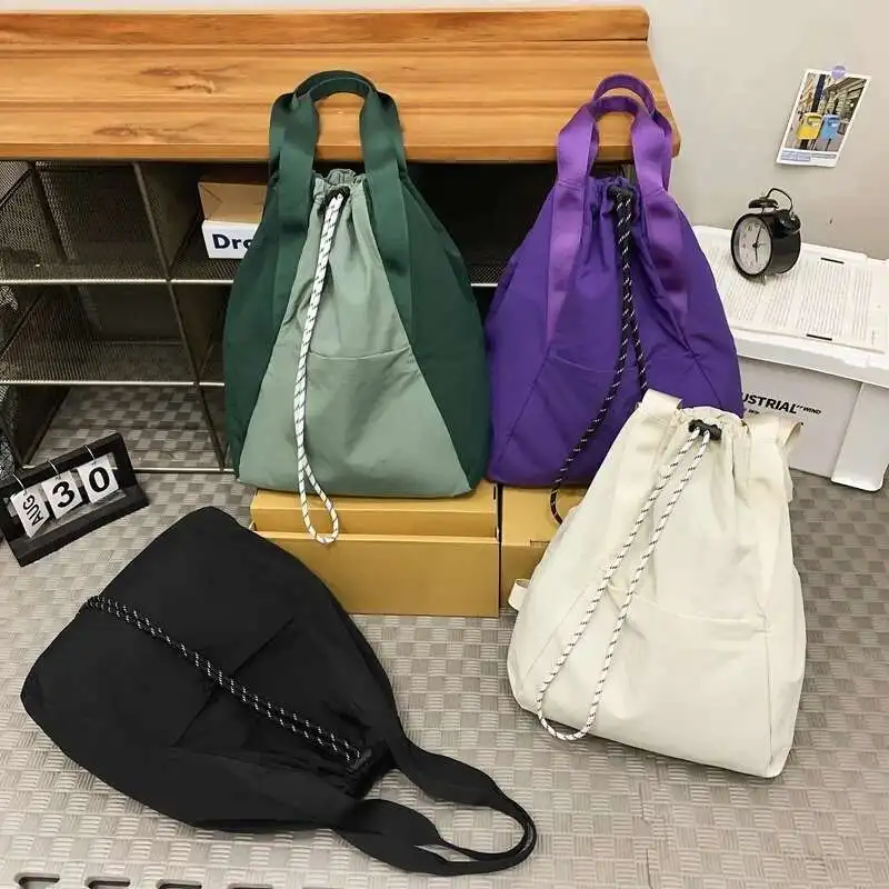 Simple Leisure Large Capacity Drawstring Nylon Backpack Popular Campus Versatile Student Shoulder Bucket Bags 2025 Newest