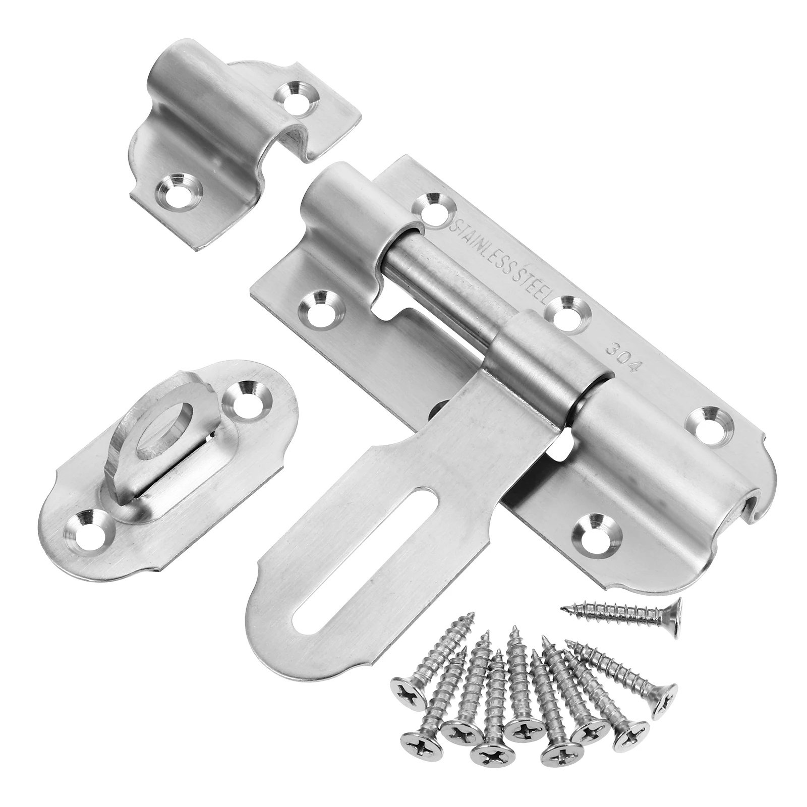 

1 Set Stainless Steel Barrel Bolt Lock Heavy Duty Door Latch With Locking Hole 8 Screw Holes Outdoor Gate Latch For Garden Barn