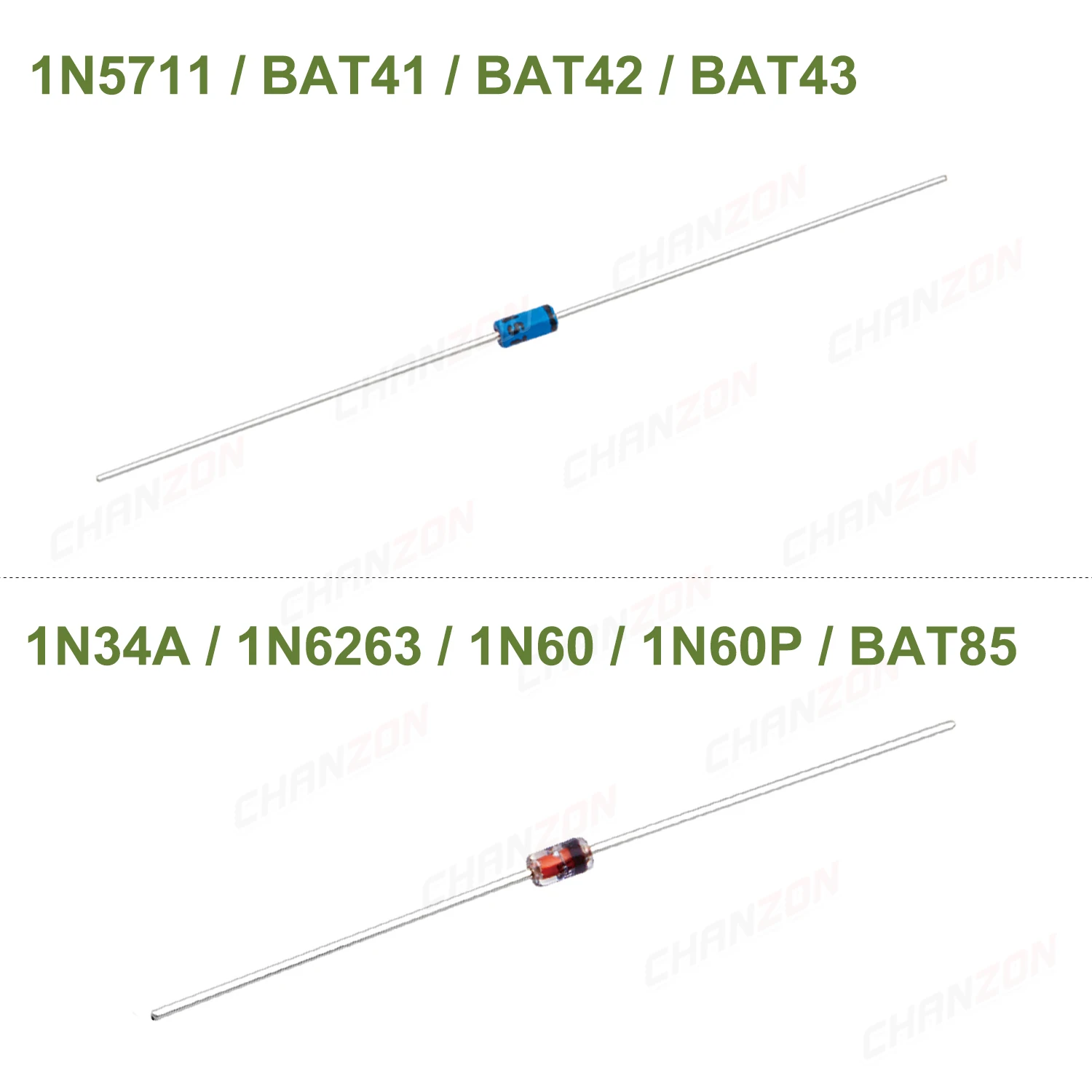 1N34A 1N5711 1N6263 1N60 1N60P BAT41 BAT42 BAT43 BAT85 Small Signal Schottky Barrier Switching Diode Axial for TV AM FM Radio