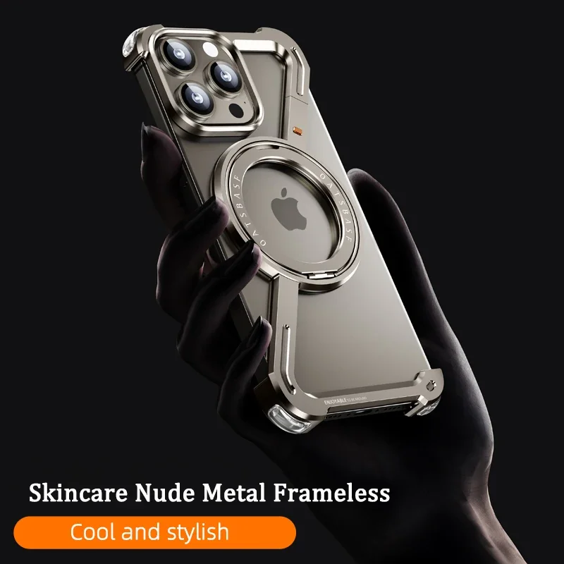 Oatsbasf Z Shape Metal MagsafePhone Case for iPhone13 14 15 Pro Max Plus Magnetic Bumper w/ 360° Rotation Holder Protective Case