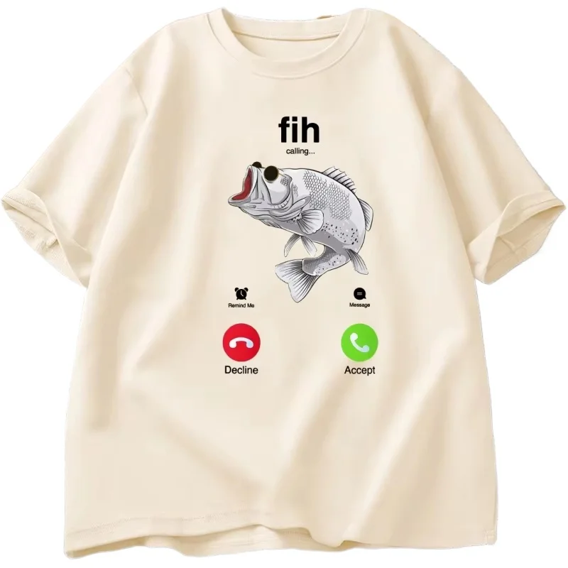 Fih الدعوة تي شيرت مضحك الأسماك يدعو سخيف تي شيرت الأسماك بون قميص للصيادين ملابس رجل عادية القطن قصير الأكمام بلايز #2