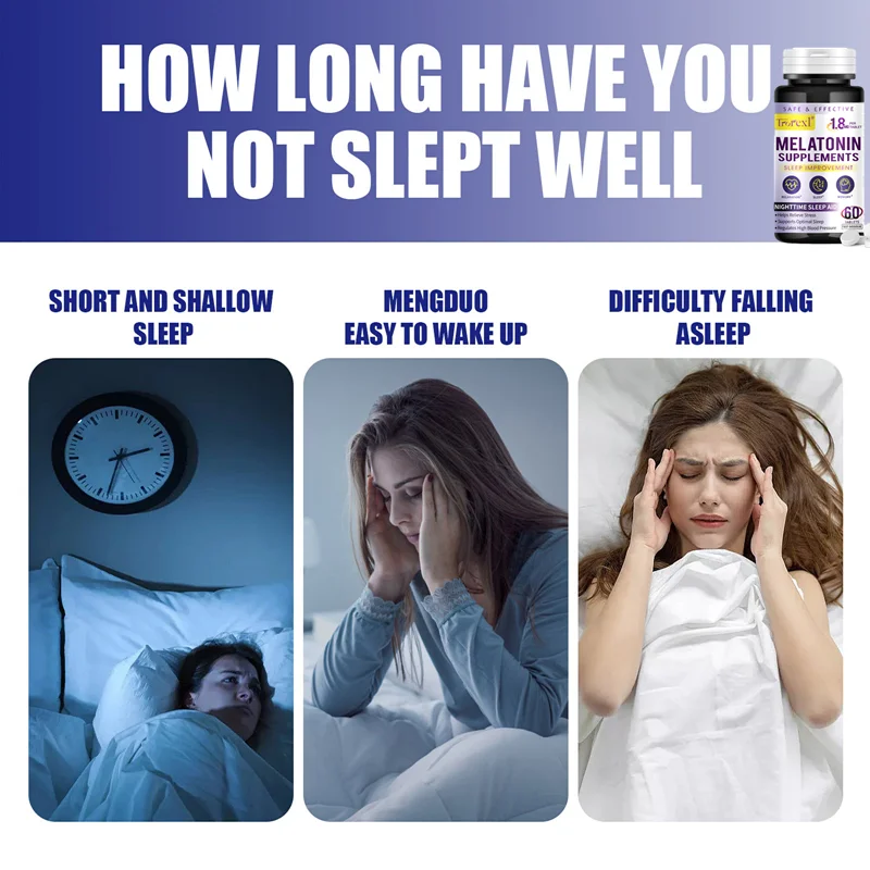 Melatonin Sleep Aid Supplement Improves Sleep Quality vitamin B6 Relieves Stress and Anxiety Fast Fall Asleep Longer Good Rest