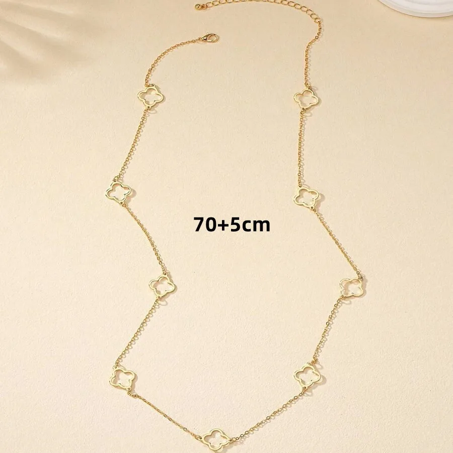 الذهب أربع أوراق البرسيم قلادة البرسيم قلادة محطة القلائد للنساء 18K مطلية بالذهب الفولاذ المقاوم للصدأ محظوظ ليف مجوهرات