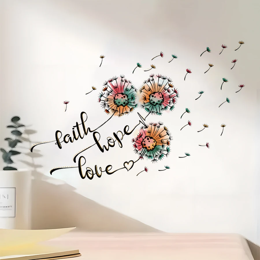 Adorable Inspirational Wall Decals Removable Decor With Colorful Dandelion Faith Hope Love For Bedroom Door Nursery Home Office