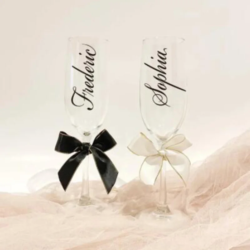 Personalized Name DIY Birthday Party Glass Decal Vinyl Sticker for Classic Champagne Glasses - Bridal Titles Available YT6736