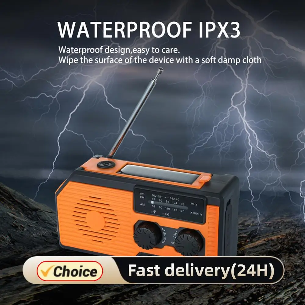 راديو FM بالطاقة الشمسية AM WB NOAA راديو الطقس بنك الطاقة في حالات الطوارئ 5000mA كرنك اليد USB شحن راديو متعدد الوظائف مصباح ليد جيب