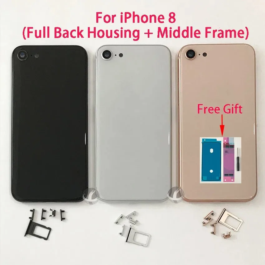 All New Back Housing For iphone 8 8P Plus Rear Cover Battery Lid Door Chassis Frame With Logo + Free Gift Replacement