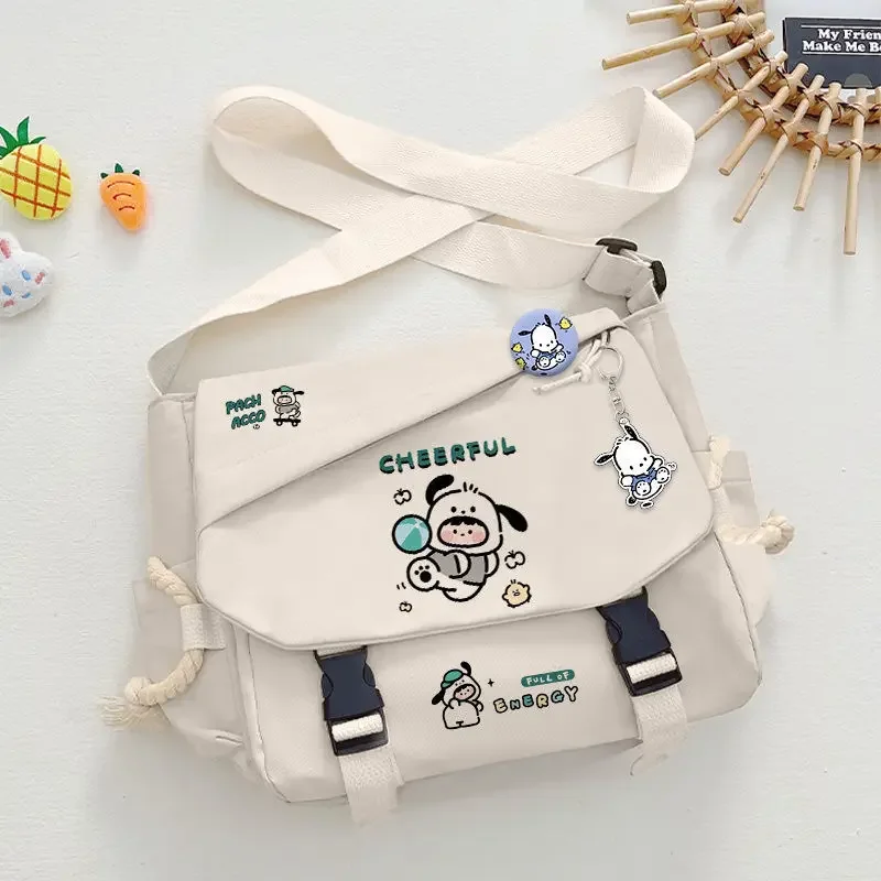 Sanrio Pacha Dog Crossbody Bag, portátil Canvas Bag, Estudante Tuition Class, único saco de ombro, Novo