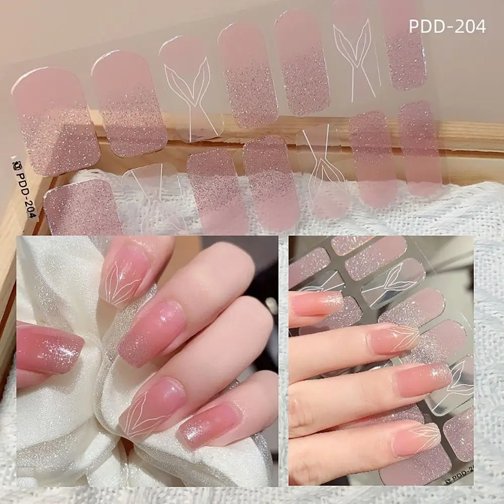 14Strips Gel Nail Stickers Floristic Full Cover Nail Patch Semi Cured Gel Nail Polish Strips DIY Nail Art Making