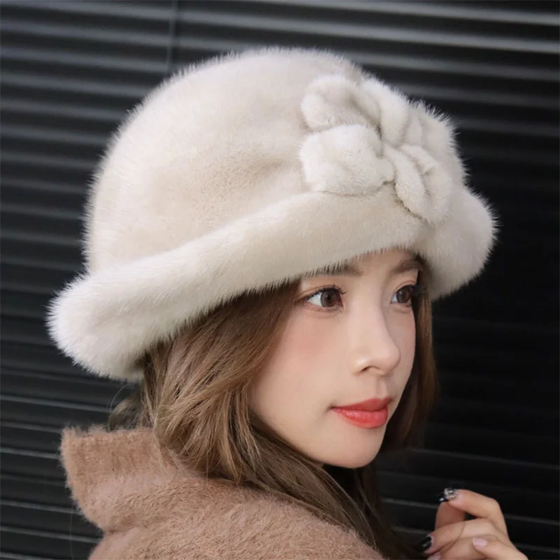 

New Women's Russian Beret Natural True Mink Fashion Korean Edition Ear Protection Casual High End Thickened Elegant Hat