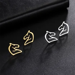 Fashion Stainless Steel Earrings Animal Horse Pendant Stud Earring For Women Geometric Charms Jewelry Girls Daily Wear Gifts