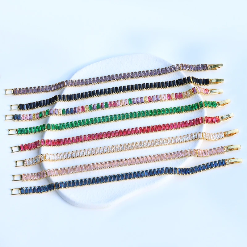 18K Gold Plated Colorful Zircon Tennis Bracelet | Red & Green CZ | Light Luxury Stackable Bracelet for Women