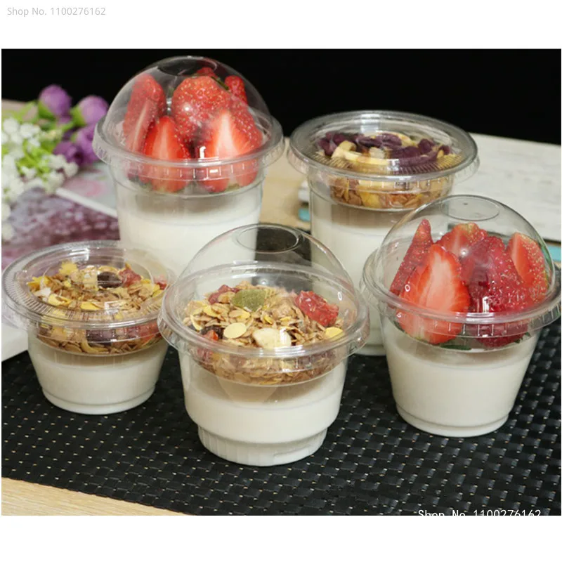 

100pcs Disposable Double Layer Yogurt Cup with Lid Transparent PET Plastic Cup Cold Drink Packaging Cups Fruit Salad Cups