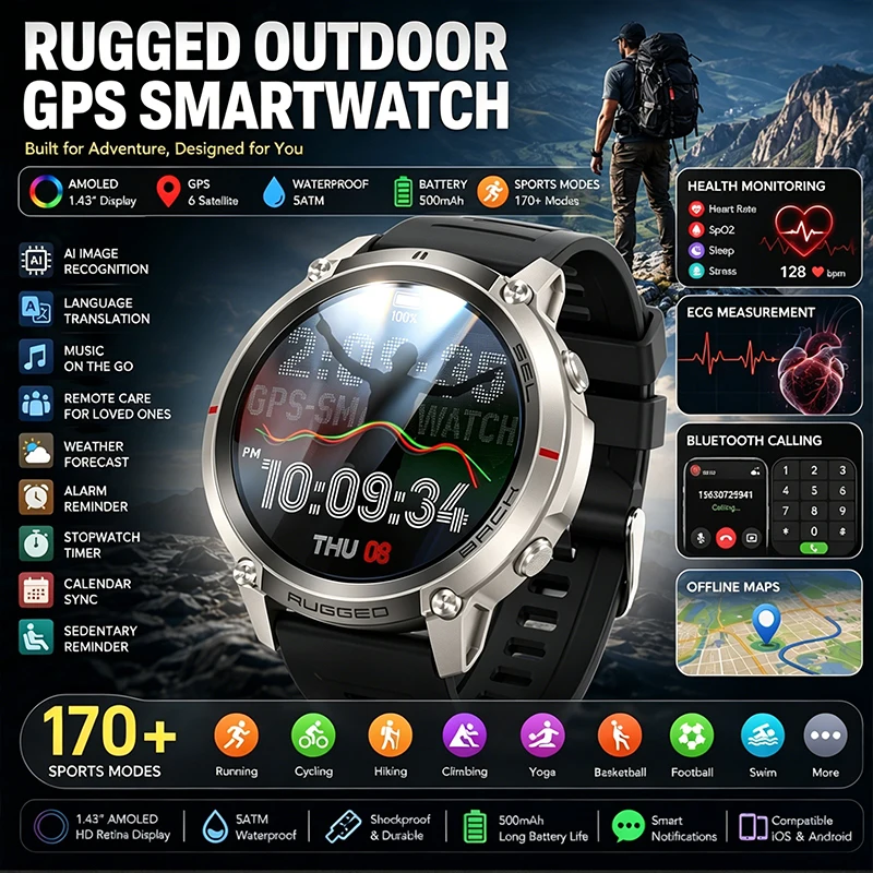 Sports Equipment In Spanish - GPS Outdoor Sports Watch1.43 AMOLED Screen