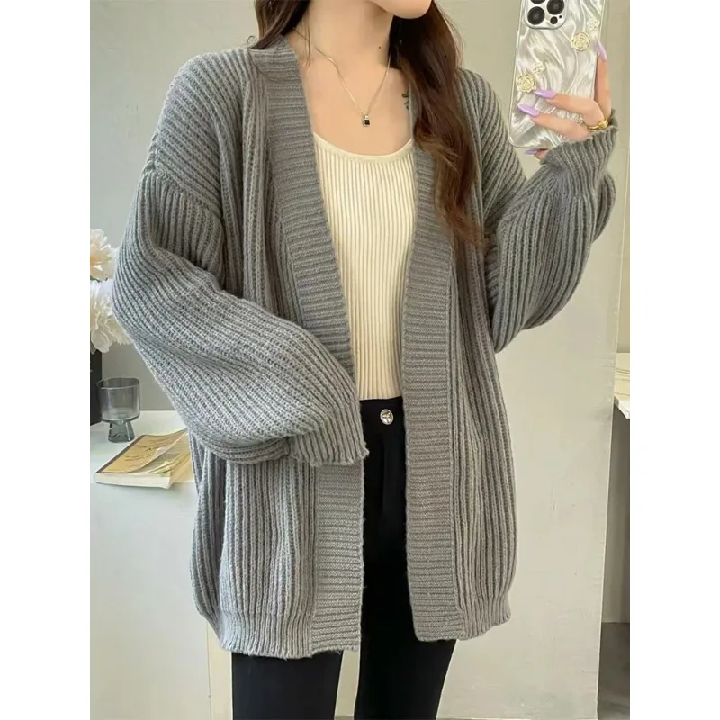 

Harajuku Loose Versatile Cardigan Sweater Women Casual Lazy Wind Korean Tops Vintage Long Sleeve Lady Simple Design Cardigan