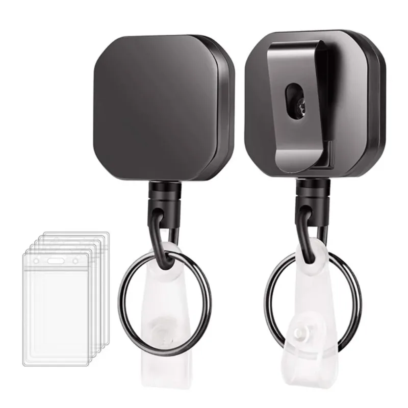 

Heavy Duty Square Retractable Badge Reel ID Badge Holder with Belt Keychain Clip Key Ring for Employee's Work Name Card Holder