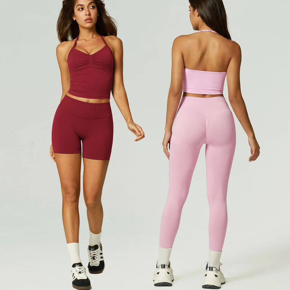Yoga Sets Women Gym Clothes Longline Strappy Gym Top Yoga Pants Sports Sets 2 Piece Set Workout Suit Fitness Sportswear Running