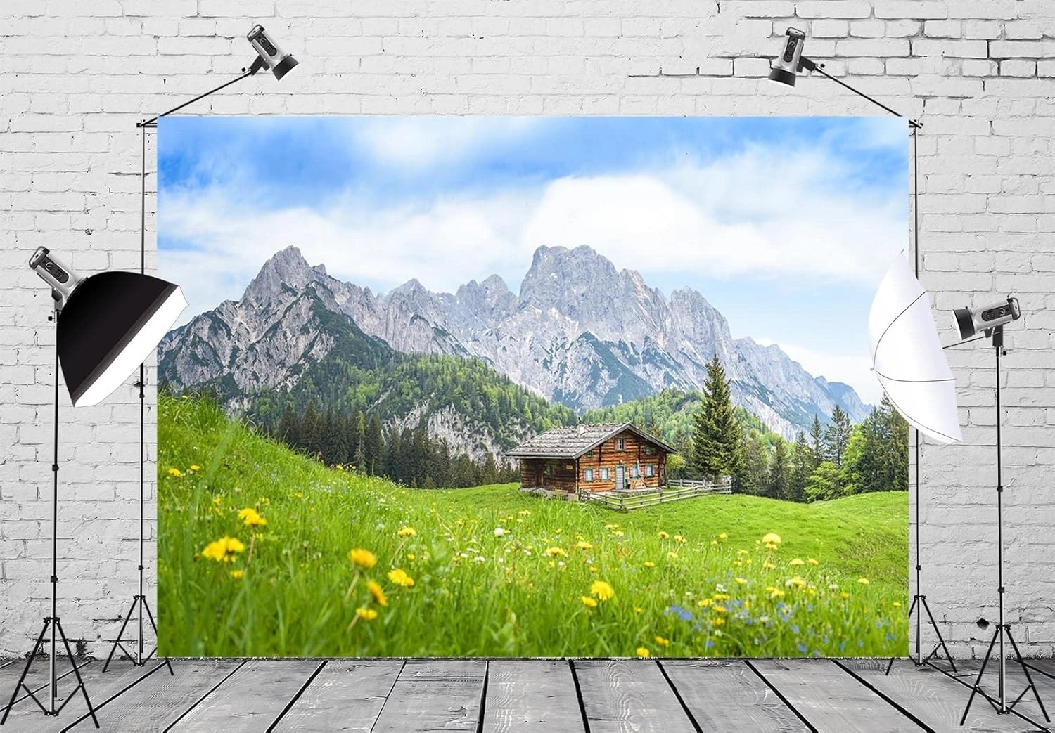 유럽 ​​오스트리아 알프스 산 그래피 녹색 초원 오두막 숲 꽃 배경 경치 좋은 사진 스튜디오 배경
