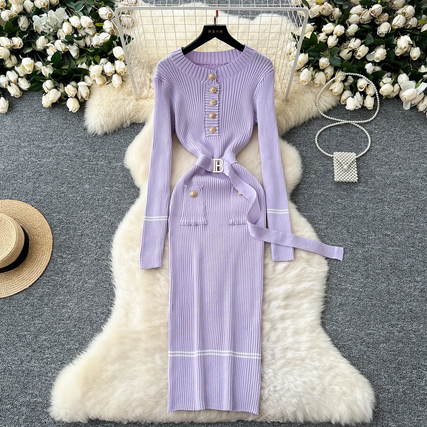Yuoomuoo vestido feminino 2025 outono inverno elegante o-pescoço botões de malha vestido longo senhora do escritório preto bodycon vestido de festa