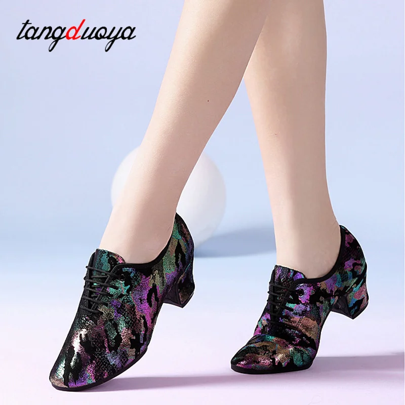 New High Heel Dance Shoes Sneakers Women Ballroom Latin Dance Shoes Woman Close Toe Genuine leather Dancing Shoes for Women