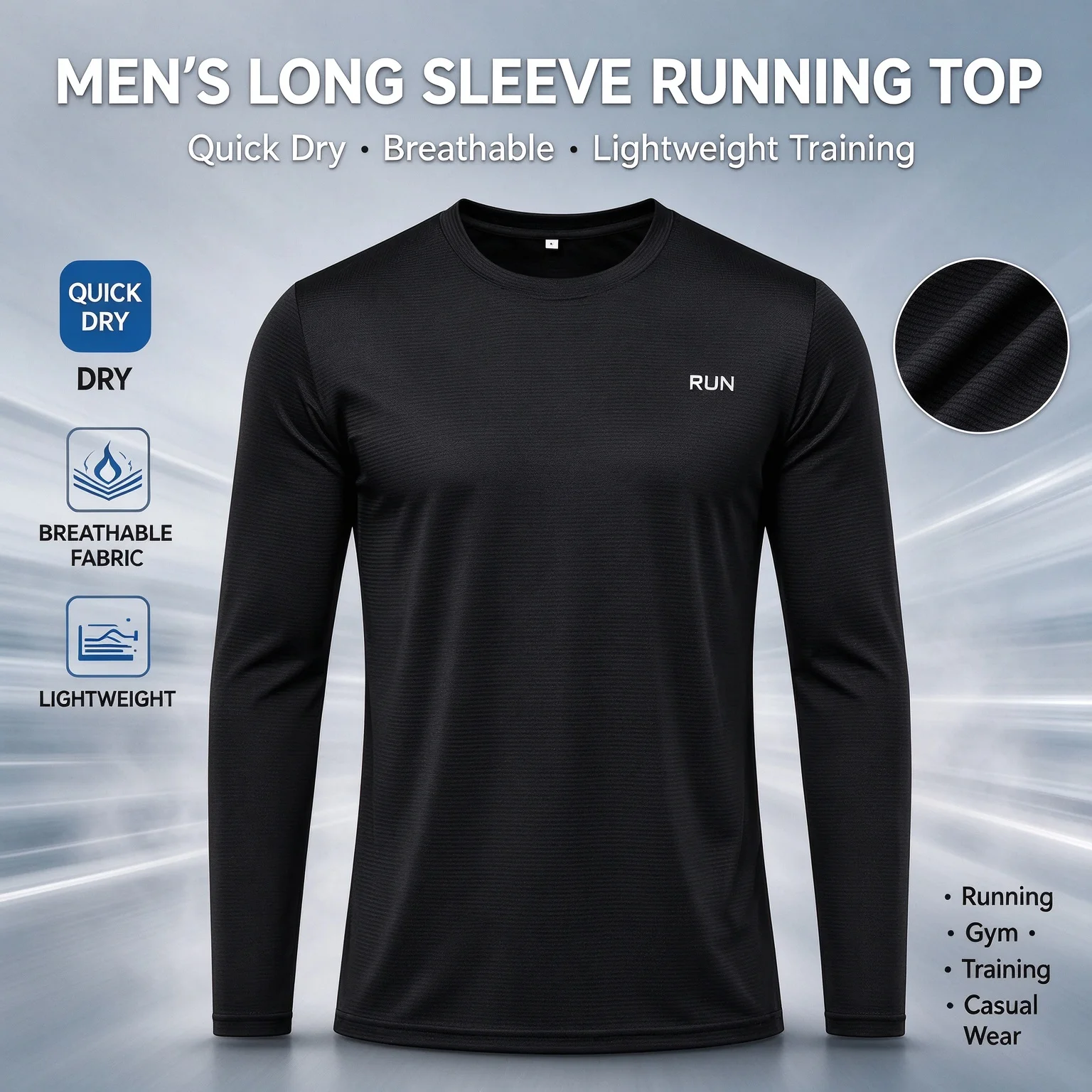 Men's Long Sleeve Sun Protection Shirt UPF 50+ Quick Dry Breathable Performance Shirt for Running Fishing Hiking Outdoor Workout