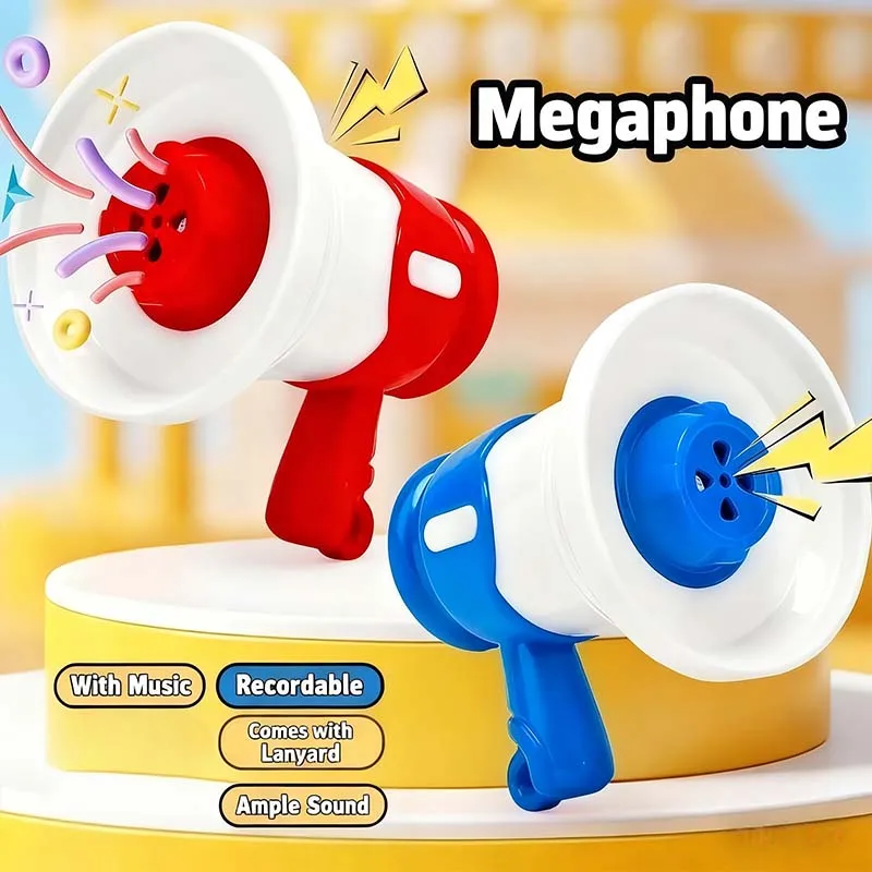 

Recordable Kids Megaphone Toy: Music, Loud Sound & Lanyard (Red/Blue)