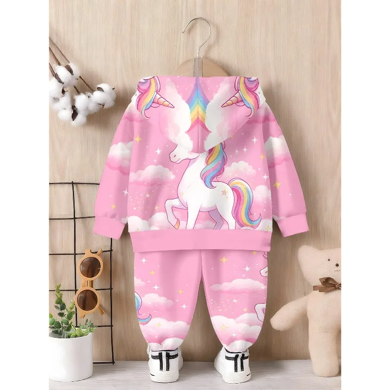 Kids Hoodie Jogger: Pink Cloud Unicorn Print, Aurora Galaxy Cat Graphic, Ocean Dolphin Bubble Pattern Kid Tracksuit