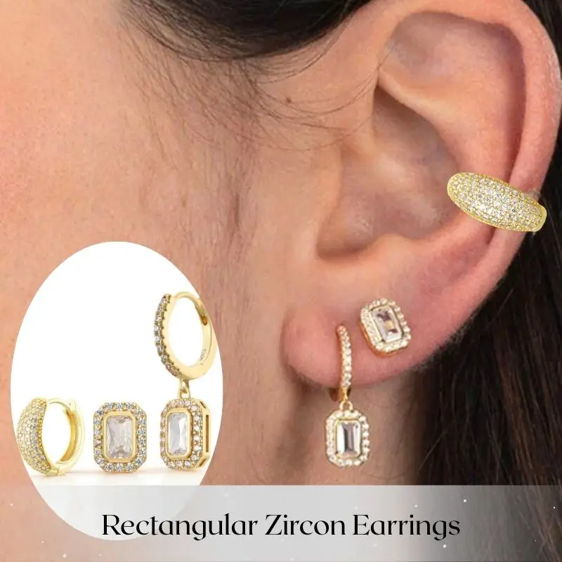 

925 Silver Needle Rectangular Fully Inlaid Zircon Hoop Pendant Earrings Luxury temperament Studs Fashion Wedding Jewelry Gifts