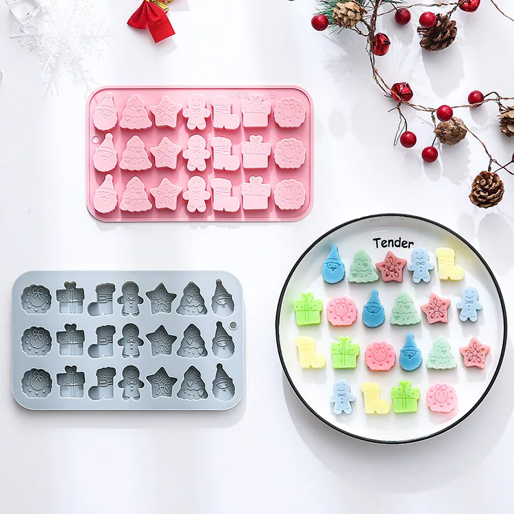 

2 Pack 21-hole Gingerbread Man Silicone Molds Christmas Tree Wreath 7 Different Christmas Theme Baking Mold Cake Decoration