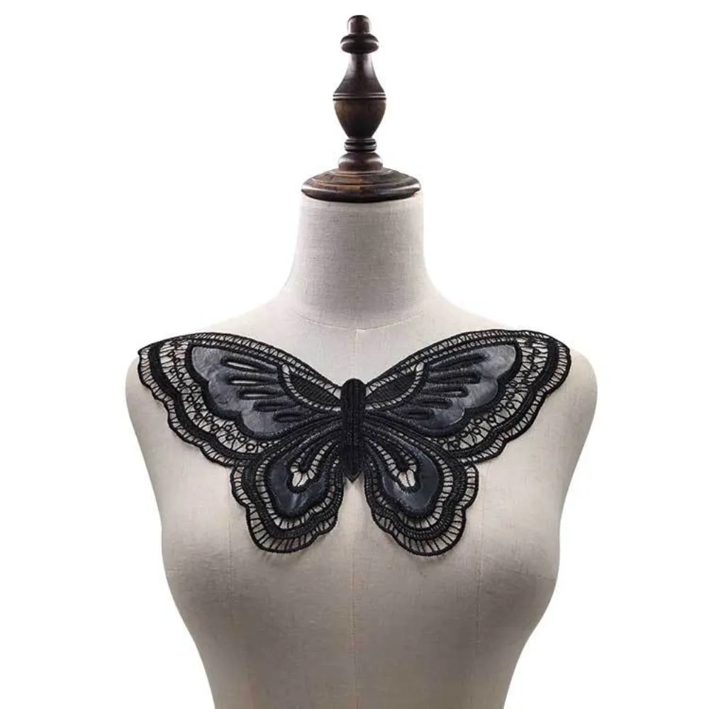 Butterfly Pattern Embroidered Fake Collar PU Leather Water Soluble Lace Glossy Polyester Thread Chest Brooch DIY