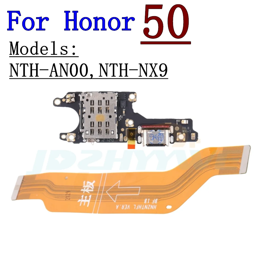 SIM Card Reader Board Dock Connector USB Charging Port Board For Honor 50 NTH-AN00, NTH-NX9 Main Motherboard Flex Cable Parts