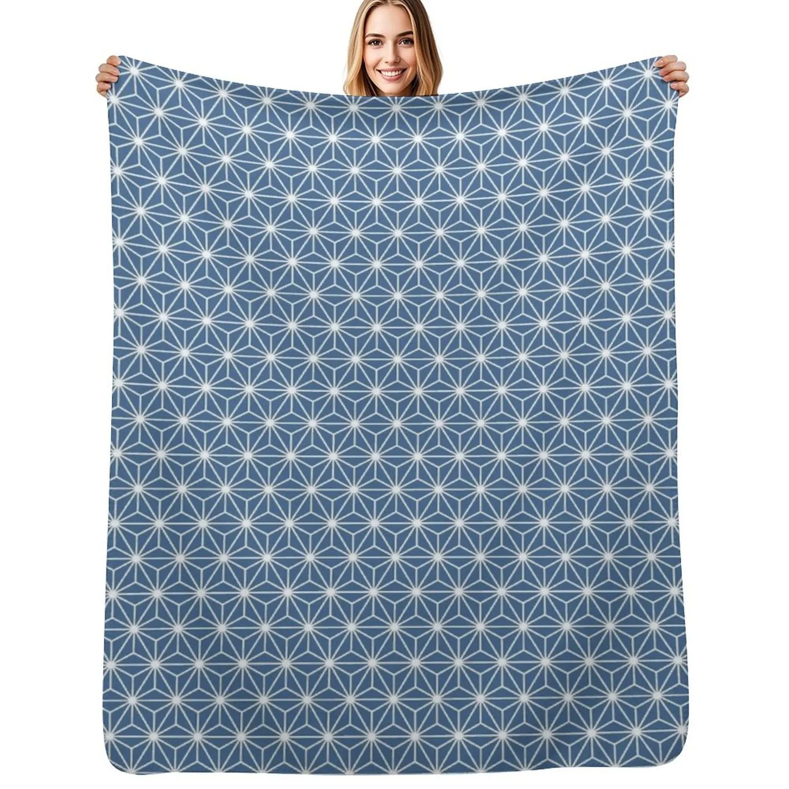 

Queen Blue Asanoha - Japanese Traditional Pattern Throw Blanket Beautifuls Bed christmas gifts Blankets