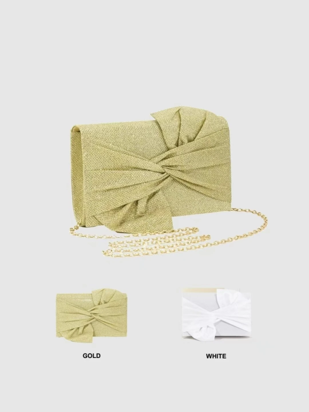 

Блестящий блестящий, роскошный, блестящий клатч-конверт с золотым большим бантом для женщин, поставляется с металлической цепочкой для свадьбы, вечеринки