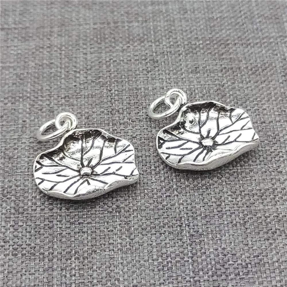 2 Pieces Lotus Leaf Charms in 925 Sterling Silver for Yoga Meditation Bracelet Making