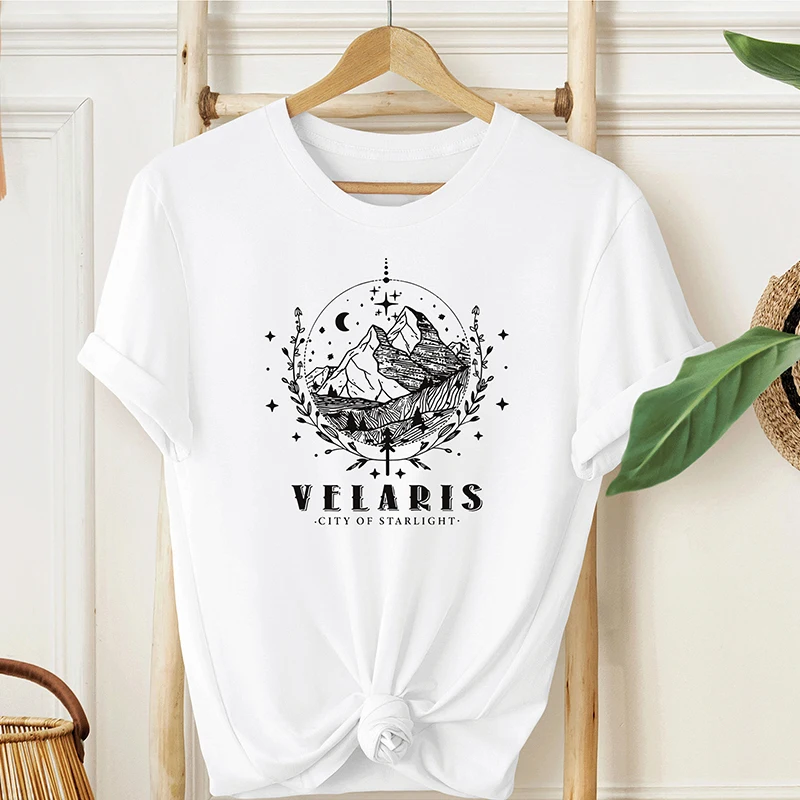 

Vintage Velaris Letters Printed Women's T Shirt A Court of Thorns and Roses Acotar T Shirts Night Court Shirt SMJ Bookish Top