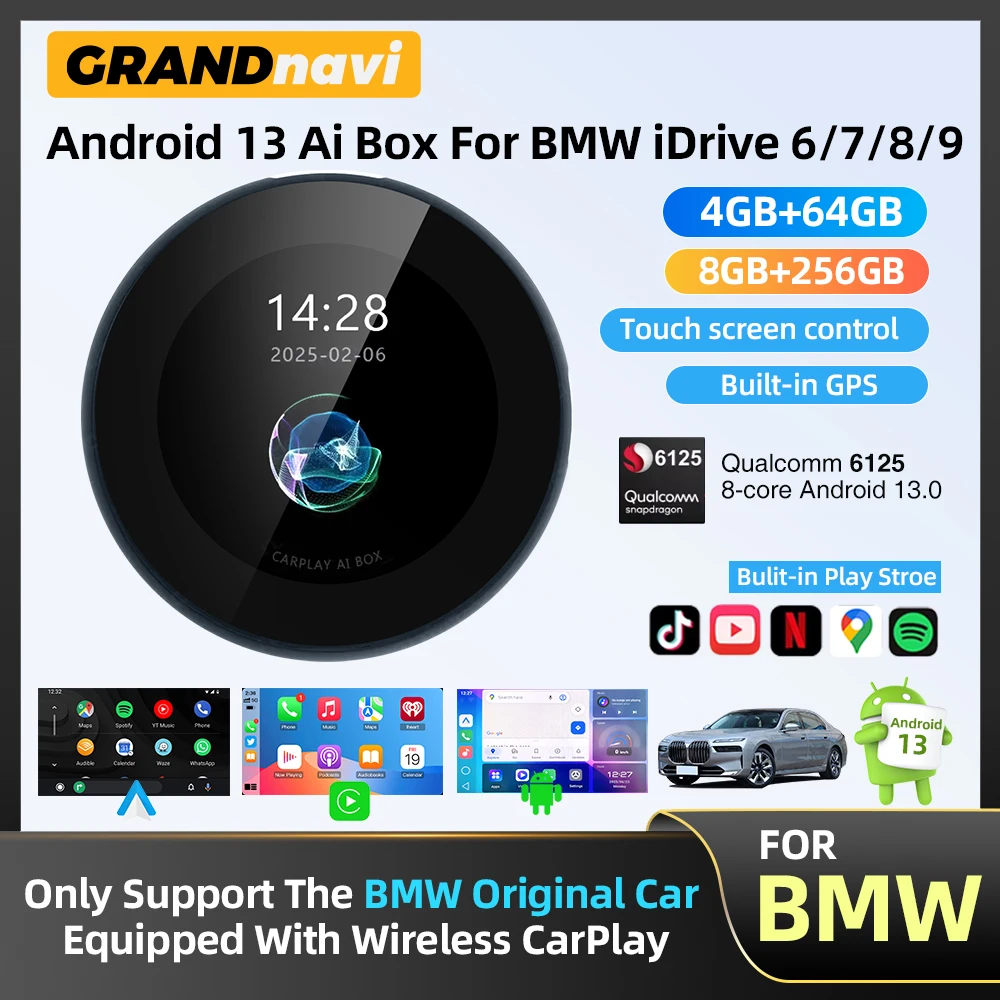 

QCM6125 Android 13 AI Box For BMW Cars Wireless CarPlay For BMW ID6 ID7 ID8 ID9 Touch Screen 4G WIFI GPS Support YouTube Netflix