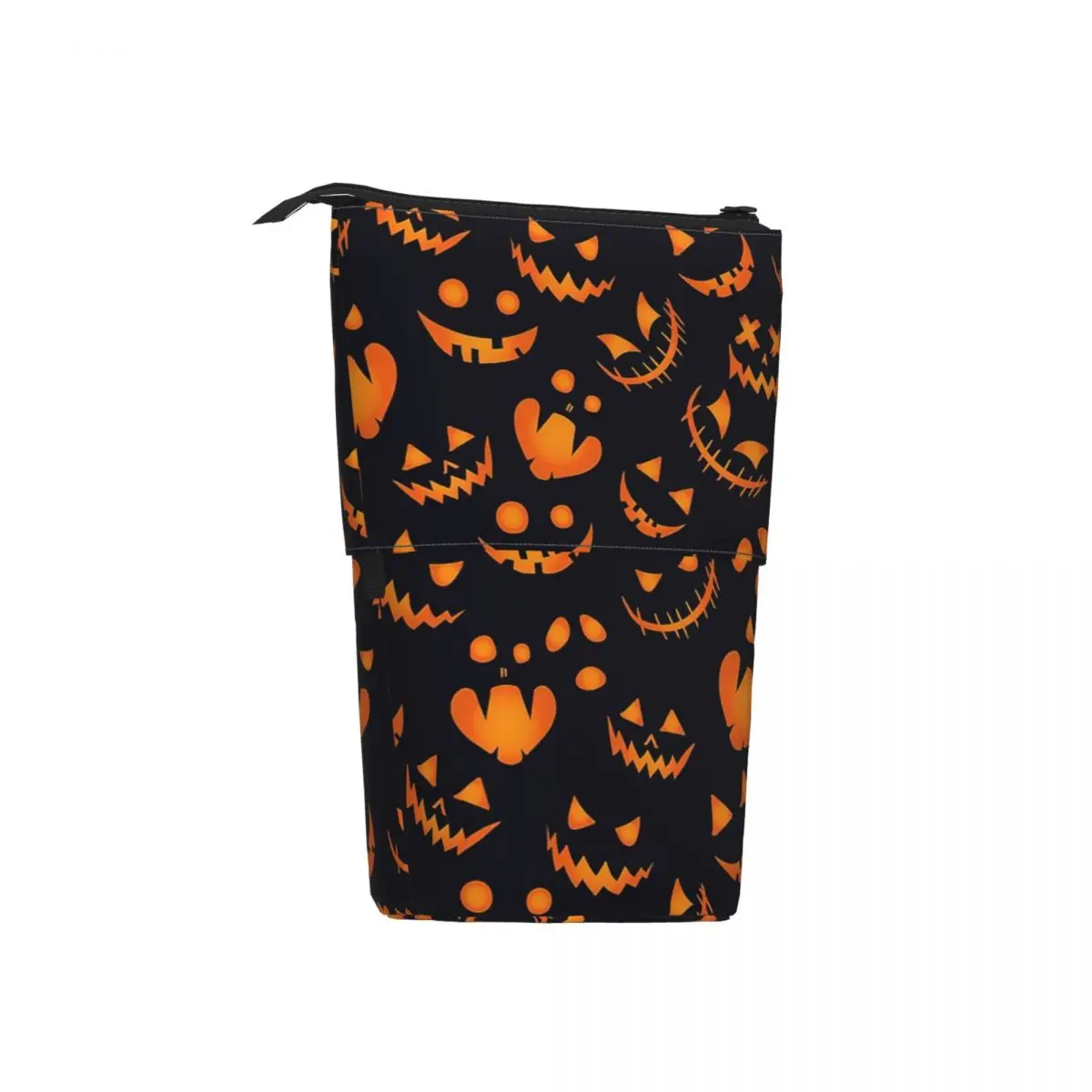 Sac à Stylos à Fermeture Éclair avec Arrière-Plan en Forme de Citrouille, Étui à Crayons Rétractable Vertical, pour Halloween, pour Étudiant et École