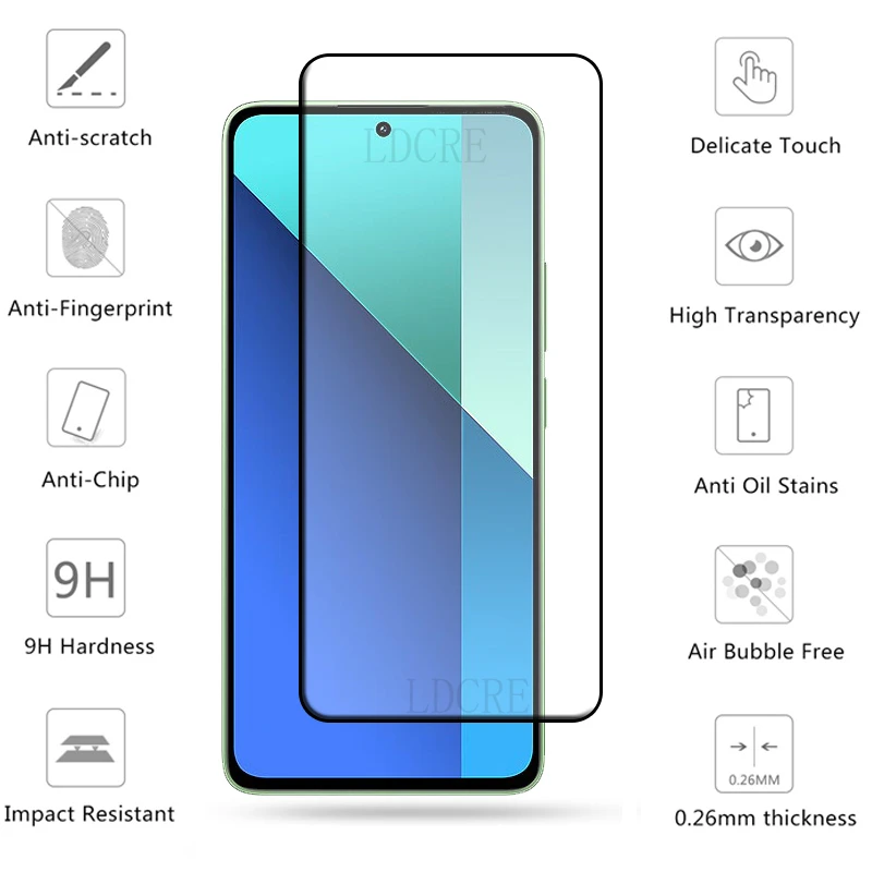 Protecteur d'écran pour Xiaomi Redmi Note 13, verre 4G, 5G, verre guatémaltèque 9H, verre à colle complète, Redmi Note 13 Pro Len, 6 en 1