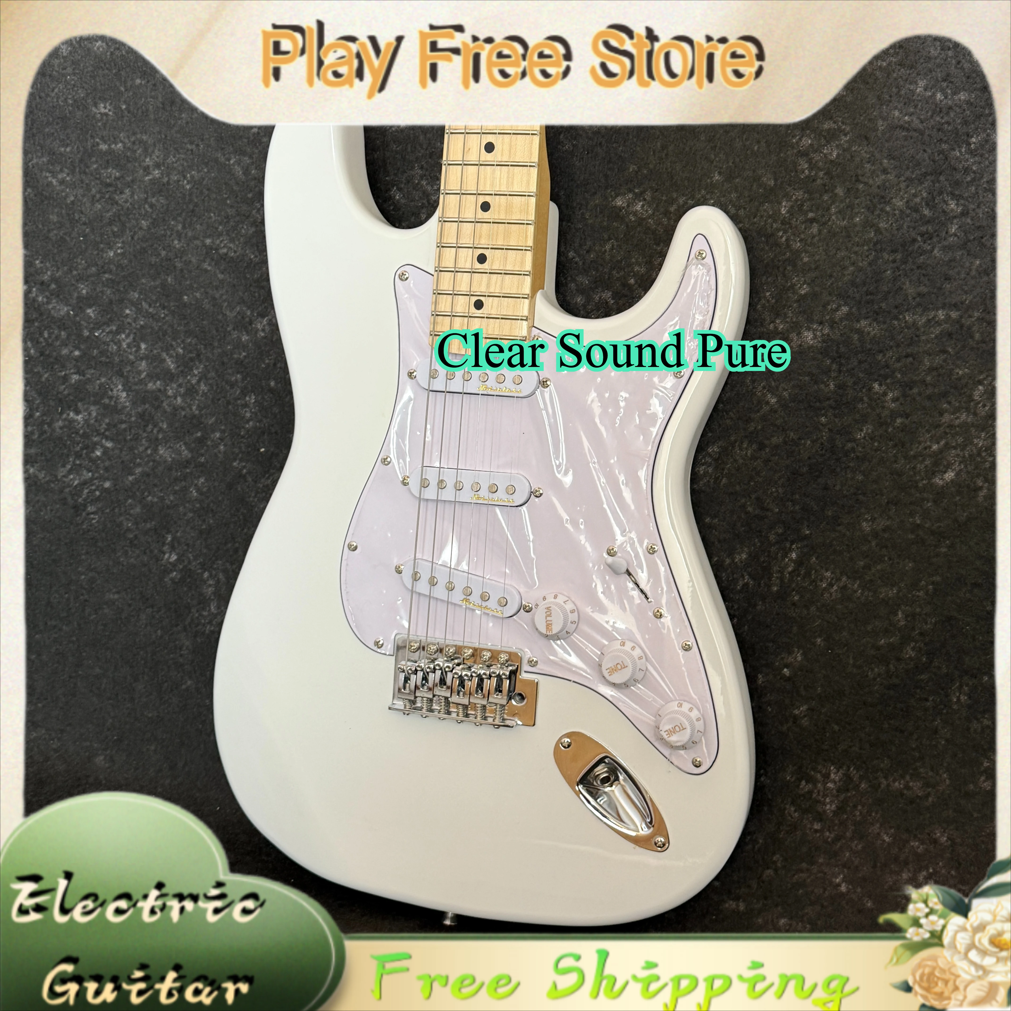 ST White Electric Guitar SSS Pickup Maple Fingerboard Clear 