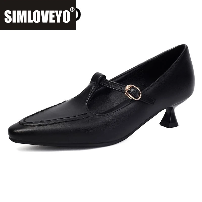 

SIMLOVEYO Брендовые офисные женские туфли-лодочки Мэри Джейн с острым носком, маленький каблук 4 см, ремешок с пряжкой, большой размер 41 42 43 Винтажная женская повседневная обувь