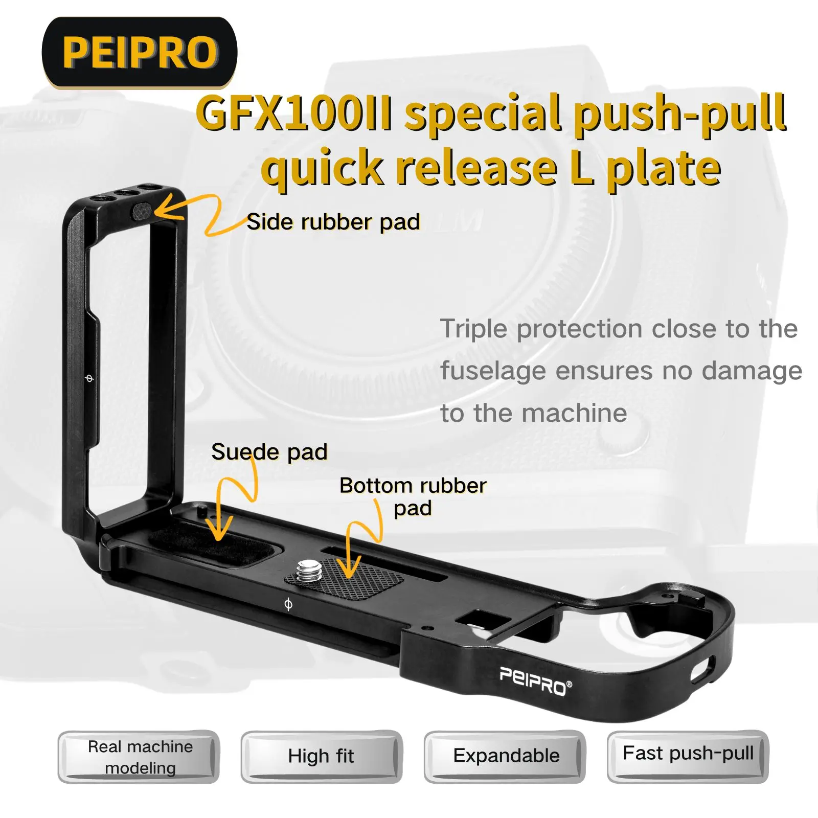 PEIPRO GFX100 2Ndgeneration Push-Pull L Plate Horizontal and Vertical Quick Release Plate Camera Hand Grip for Fujifilm Gfx100Ii